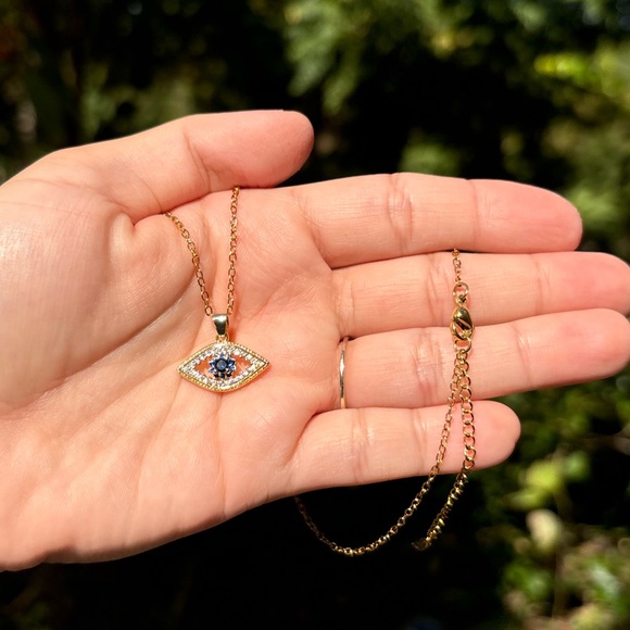 Jewelry - 18K Gold Plated Diamond Evil Eye Necklace